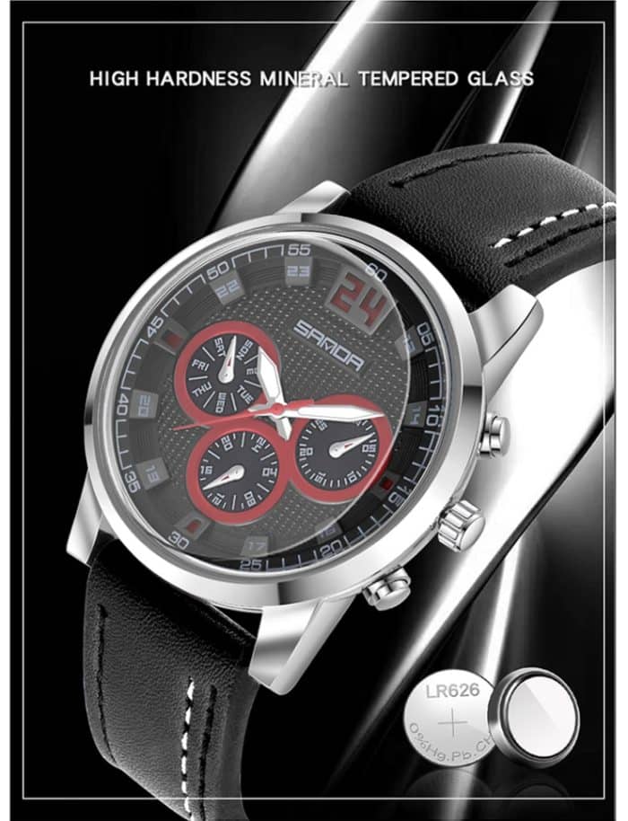 SYA00819901A_7.jpg SANDA 5009 Business Fashion Three Eye Six Needle Casual Leder Wasserdichte Herren Quarzuhr – Bild 8