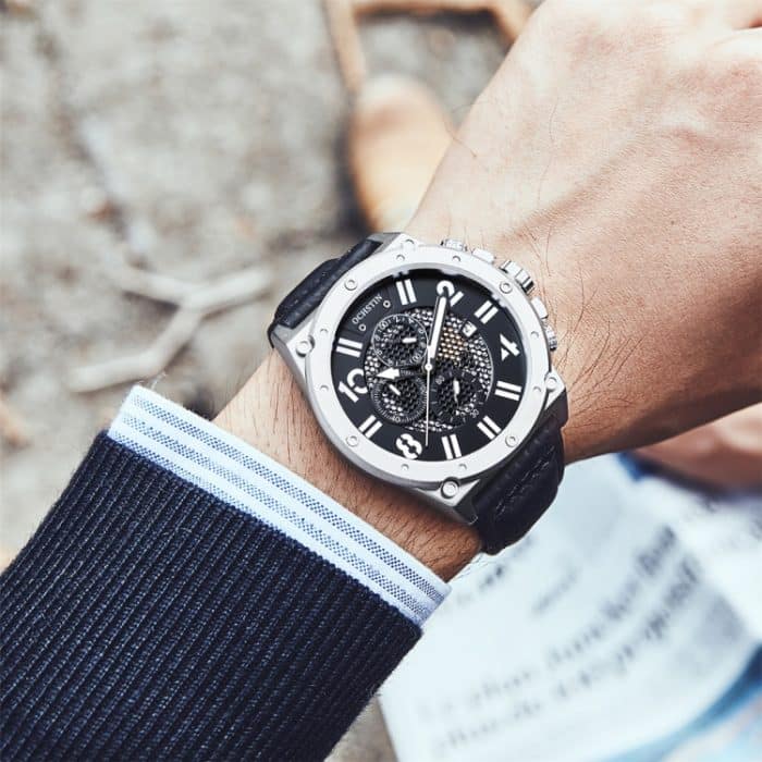 Ochstin 6122 Multifunktions-Quarzuhr, Sport, leuchtende, wasserdichte Uhr, Kalender, Leder, Herrenuhr – Bild 8