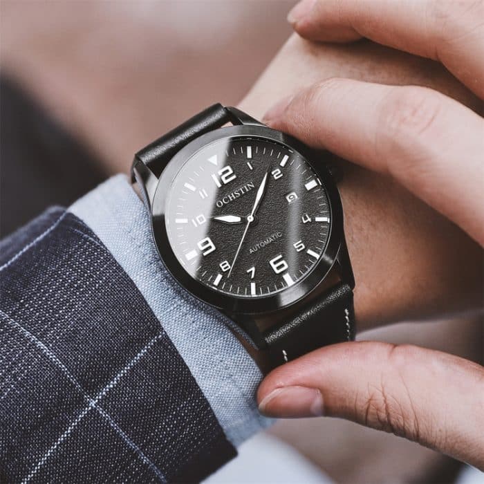 Ochstin 62028 Mode Vollautomatische Mechanische Uhr Wasserdicht Männer Freizeit Mechanische Uhr Kalender Leder Uhr – Bild 7