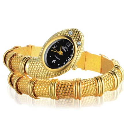 2 Stück Schlangenförmiges Armband mit diamantbesetzter Quarzuhr