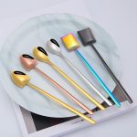 2 Stück Edelstahl-Löffel, kreativer Kaffeelöffel, Bar-Eislöffel, vergoldeter langer Rührlöffel, Round Spoon Silver, Pointed Spoon Silver, Square Spoon Silver, Round Spoon Gold, Pointed Spoon Gold, Square Spoon Gold, Round Spoon Rose Gold... – Bild 5