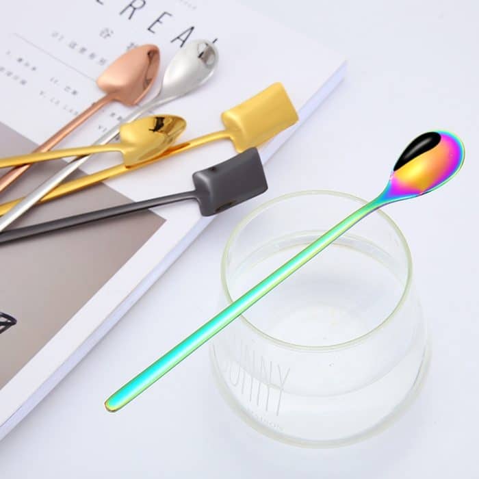 2 Stück Edelstahl-Löffel, kreativer Kaffeelöffel, Bar-Eislöffel, vergoldeter langer Rührlöffel, Round Spoon Silver, Pointed Spoon Silver, Square Spoon Silver, Round Spoon Gold, Pointed Spoon Gold, Square Spoon Gold, Round Spoon Rose Gold... – Bild 6