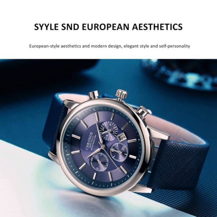 CHRONOS CH0401 Sportuhr mit drei Augen und sechs Nadeln und Ledergürtel für Herren – Bild 5