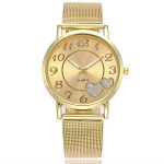 2 Stück goldene Legierungs-Mesh-Gürtel-Doppelherzuhr für Damen