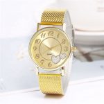 2 Stück goldene Legierungs-Mesh-Gürtel-Doppelherzuhr für Damen – Bild 2