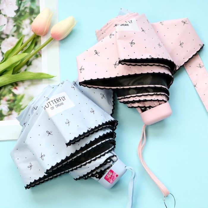 Mini-Taschenschirm mit 5 Taschen, UV-Schutz, schwarzer Kunststoffschirm – Bild 3