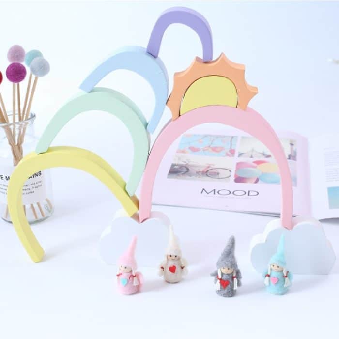 Hölzerne Regenbogen-Sonnenwolken, Stapel von Musikblöcken, Kinderzimmer-Dekoration, Fotografie-Requisiten – Bild 3