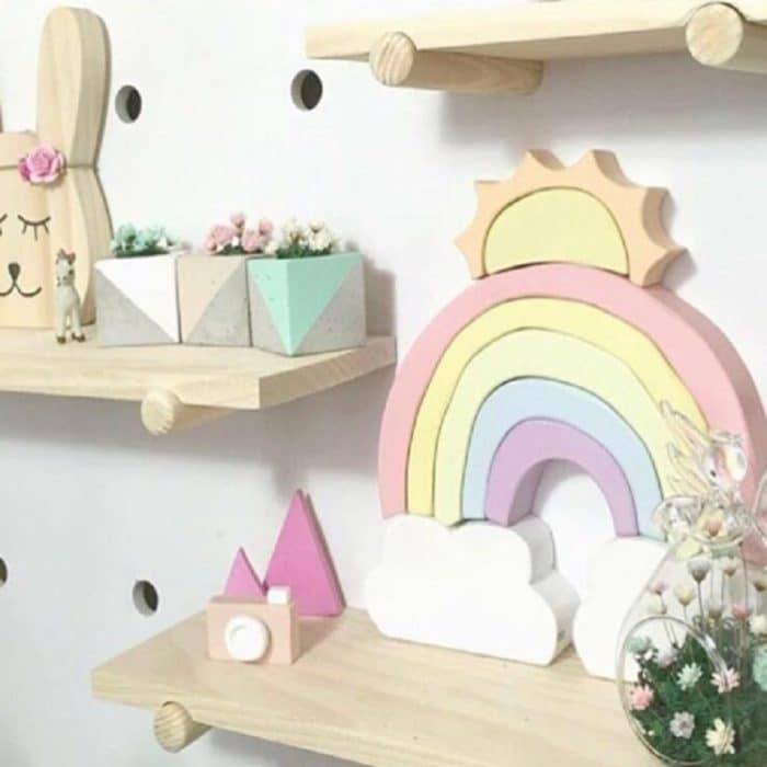 Hölzerne Regenbogen-Sonnenwolken, Stapel von Musikblöcken, Kinderzimmer-Dekoration, Fotografie-Requisiten – Bild 5
