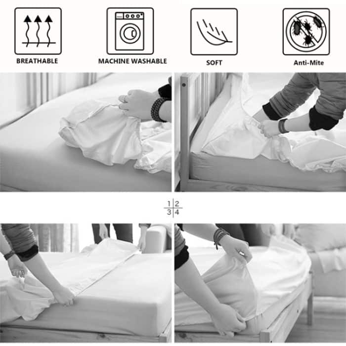 Marmor-Muster, Bett-Staubschutz, Matratzenschutzhülle, Spannbetttuchbezug, Bettwäsche, 99X190X30cm, 138X190X30cm, 153X203X30cm, 198X203X30cm – Bild 3