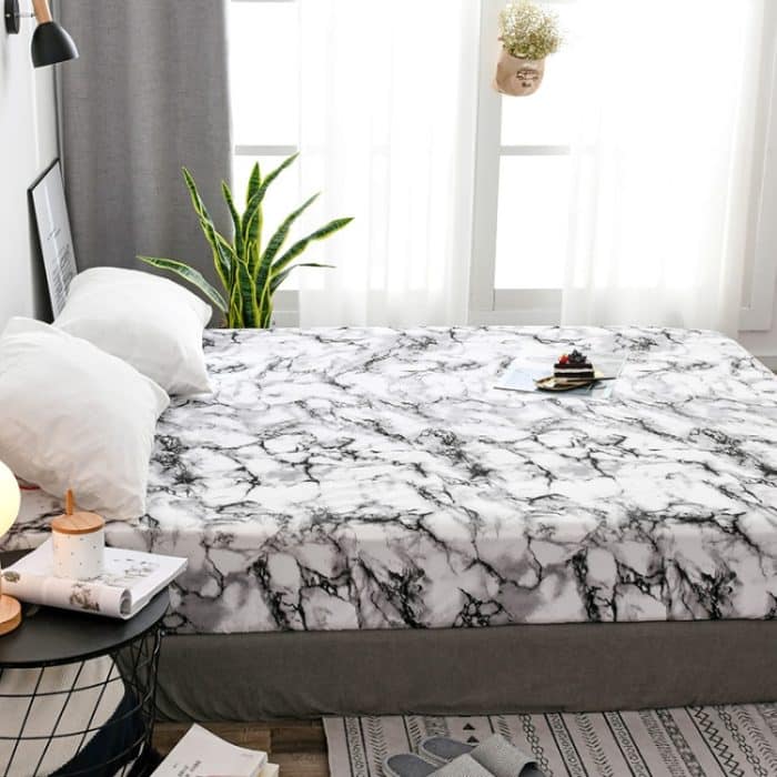 Marmor-Muster, Bett-Staubschutz, Matratzenschutzhülle, Spannbetttuchbezug, Bettwäsche, 99X190X30cm, 138X190X30cm, 153X203X30cm, 198X203X30cm – Bild 6