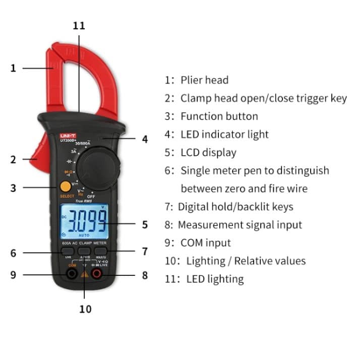 Digitales Zangenmultimeter, AC/DC-Spannungsdetektor, Frequenz-Widerstandstester, UT200A+ 400A, UT200B+ 600A – Bild 7