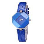 Edelsteinschliff-Geometrie-Kristall-Leder-Quarz-Armbanduhr, modische Uhr für Damen – Bild 2