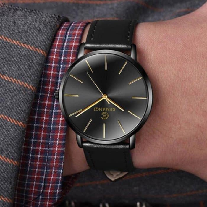 KEMANQI Einfache, ultradünne, wasserdichte Quarzuhr mit Stahlgeflechtgürtel für Herren – Bild 5