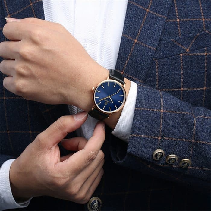 KEMANQI Einfache, ultradünne, wasserdichte Quarzuhr mit Stahlgeflechtgürtel für Herren – Bild 6