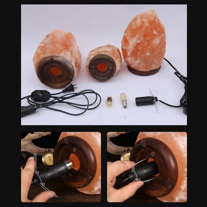 USB-Stromversorgung, Himalaya-Kristall-Steinsalz-Schreibtischlampe, Nachtlicht mit Holzsockel, E14-Glühbirne und Schalter – Bild 4