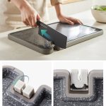 OOU Multifunktionales antibakterielles und schimmelresistentes doppelseitiges Schneidebrett für die Küche, abtropfbares Schneidebrett für ergänzende Lebensmittel, Medium, Large – Bild 3