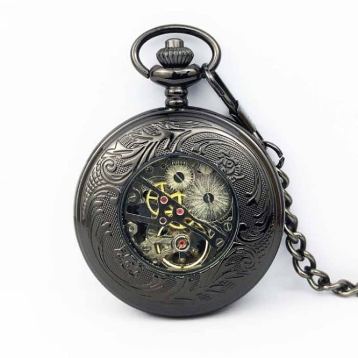 Klassische mechanische Taschenuhr, große, hohle Retro-Taschenuhr mit Zahnradprägung – Bild 3