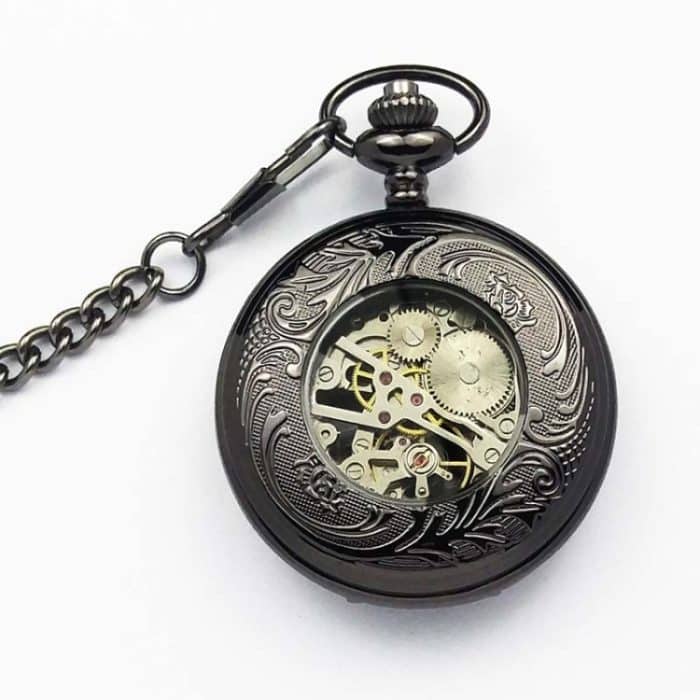 Klassische mechanische Taschenuhr, große, hohle Retro-Taschenuhr mit Zahnradprägung – Bild 4