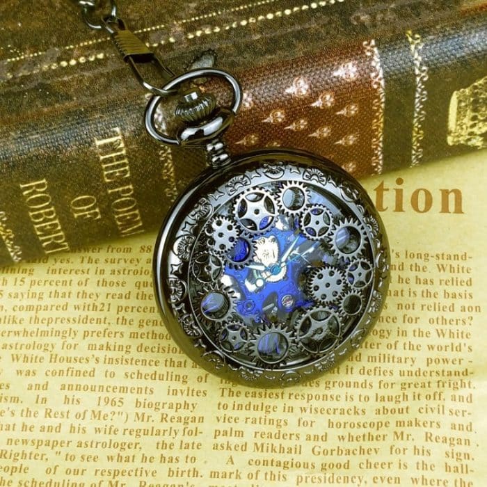 Klassische mechanische Taschenuhr, große, hohle Retro-Taschenuhr mit Zahnradprägung – Bild 6