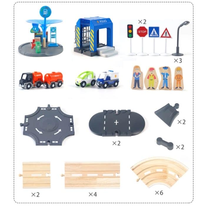 Multifunktionale hölzerne Polizeistation Road Track Set Baby Montage Bausteine ​​Pädagogische Früherziehung Spielzeug – Bild 2