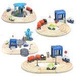Multifunktionale hölzerne Polizeistation Road Track Set Baby Montage Bausteine ​​Pädagogische Früherziehung Spielzeug – Bild 6