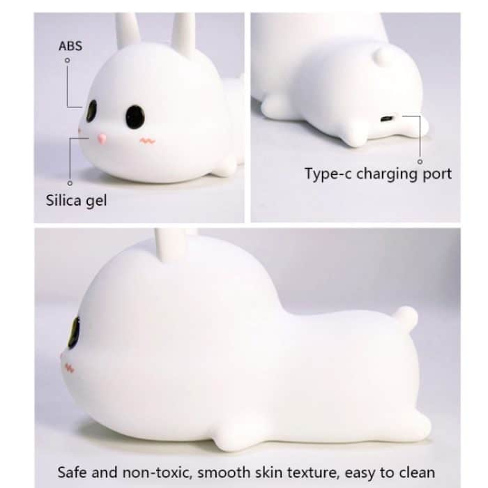 Niedliches Kaninchen-Pats-Nachtlicht, Nachttisch, Krankenpflege, Augenschutz, Kinder, schlafende Silikonlampe – Bild 4