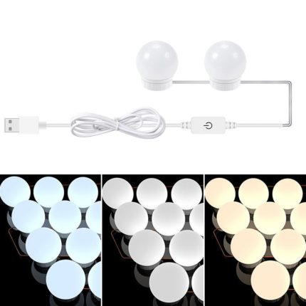 3 Farbtemperatur-Spiegel-Frontlampe, USB, einfache Badezimmer-Make-up-Glühbirnen