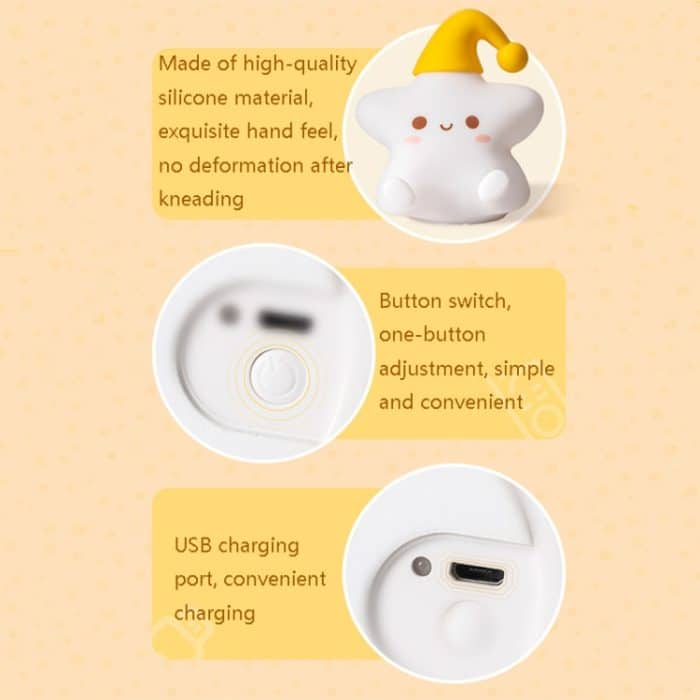 Silikon-Stern-buntes Nachttisch-Nachtlicht, Spezifikation: – Bild 5