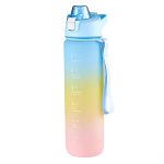 1000 ml Kunststoff-Sportwasserbecher mit großem Fassungsvermögen und Farbverlauf, Cherry Pink, Sky Blue, Silver Gray