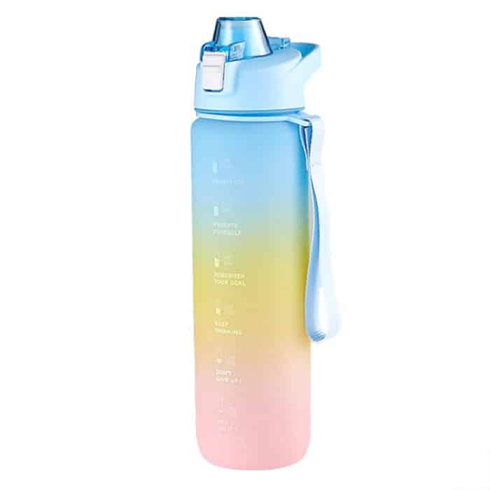 TBD0601820901B.jpg 1000 ml Kunststoff-Sportwasserbecher mit großem Fassungsvermögen und Farbverlauf, Cherry Pink, Sky Blue, Silver Gray – Bild 1