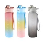 1000 ml Kunststoff-Sportwasserbecher mit großem Fassungsvermögen und Farbverlauf, Cherry Pink, Sky Blue, Silver Gray – Bild 2