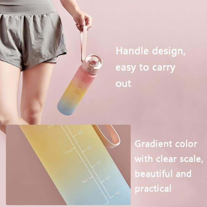 1000 ml Kunststoff-Sportwasserbecher mit großem Fassungsvermögen und Farbverlauf, Cherry Pink, Sky Blue, Silver Gray – Bild 5