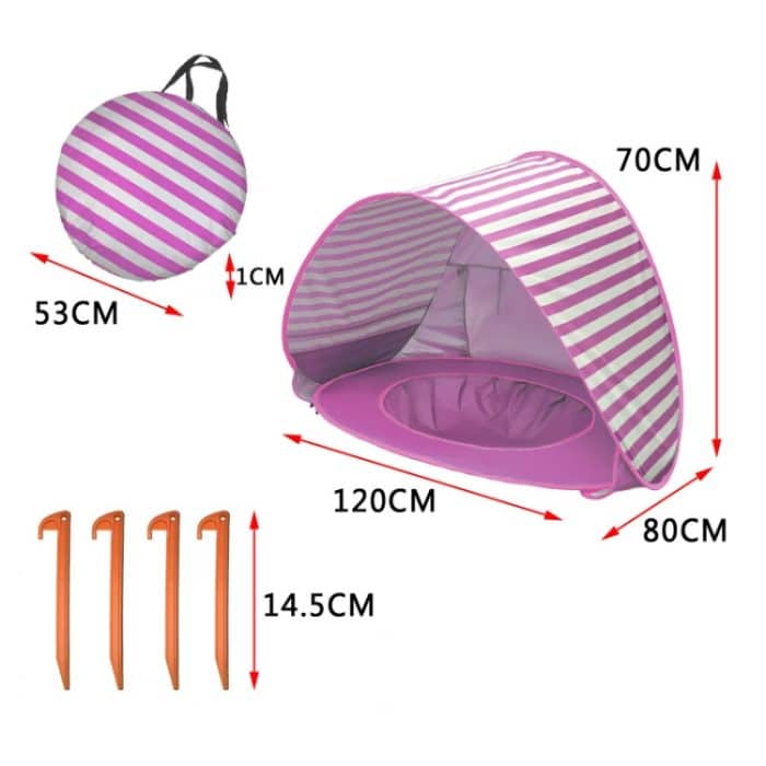 Baby-Strandzelt mit tragbarem, faltbarem Sonnenschutz für den Pool, Orange, Pink, Pink Stripe, Shark Gray, Shark Yellow – Bild 3
