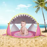 Baby-Strandzelt mit tragbarem, faltbarem Sonnenschutz für den Pool, Orange, Pink, Pink Stripe, Shark Gray, Shark Yellow – Bild 6