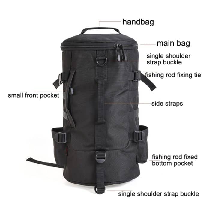 LEO 28085 Cylina Shape Angelausrüstung Rucksack Angelrute Outdoor Umhängetasche, 28085-B Black – Bild 4