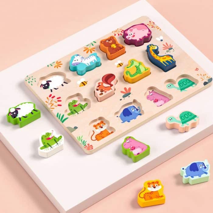 TBD0603197301.jpg Mongolische frühe Lehrer-Puzzleblöcke, Formpaarung, eingebettetes Brett, Stil: – Bild 1