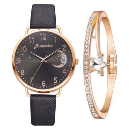 Damen-Quarzuhr mit Mondmuster-Zifferblatt und PU-Armband