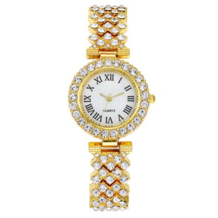 Modische Damen-Quarzuhr mit römischem Muster und Diamanten