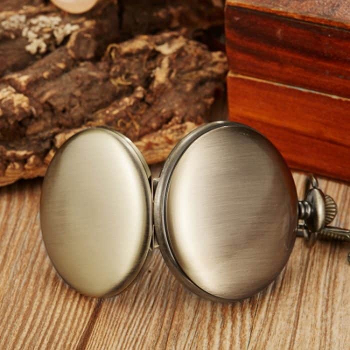 PM240 Klassische, doppelt offene, doppelseitige, mechanische Vintage-Taschenuhr im Vintage-Stil mit römischer Beschriftung – Bild 4