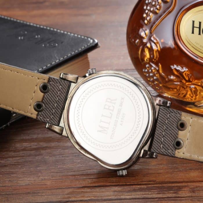 MILER Herren-Armbanduhr mit großem Zifferblatt und zwei Uhrwerken, Segeltuchband – Bild 2