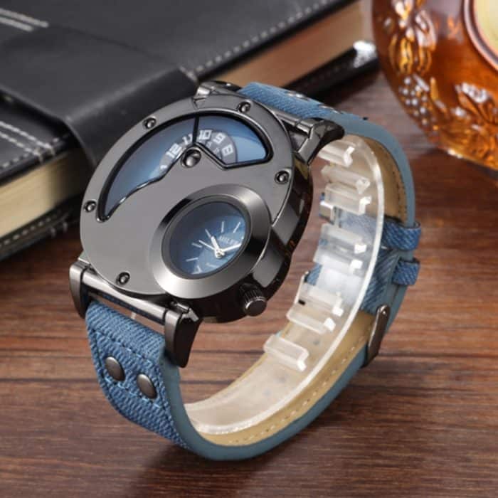 MILER Herren-Armbanduhr mit großem Zifferblatt und zwei Uhrwerken, Segeltuchband – Bild 4