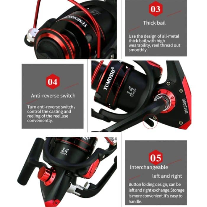 Metallkopf-Spinn-Angelrolle, YUMOSHI DM1000, YUMOSHI DM2000, YUMOSHI DM3000, YUMOSHI DM4000, YUMOSHI DM5000 – Bild 7