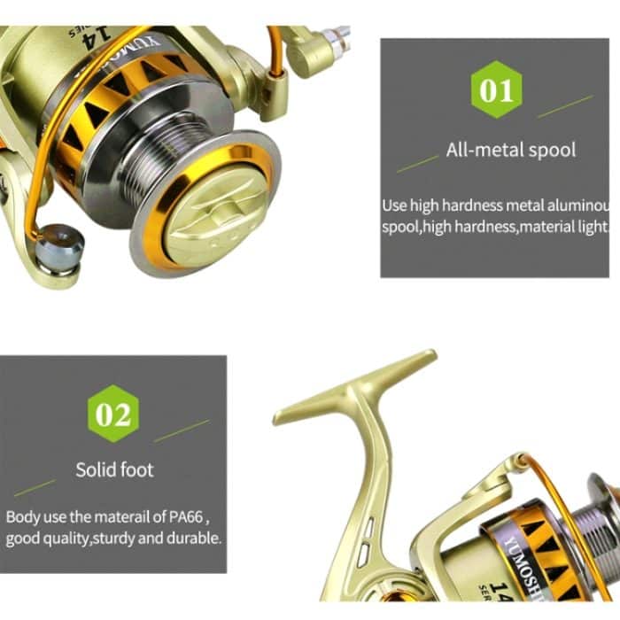 Spinn-Angelrolle, 5,2:1 Übersetzungsverhältnis, Metallspule, Salzwasser-Angelwerkzeuge, YUMOSHI JF2000, YUMOSHI JF3000, YUMOSHI JF4000, YUMOSHI JF5000, YUMOSHI JF6000 – Bild 7