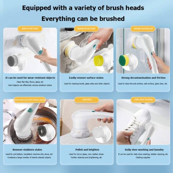Ersetzen Sie den Bürstenkopf der elektrischen Handwäscherköpfe für Haushaltswaschwerkzeuge, 5-in-1 Brush Head Set, Steel Wire Ball, Nylon Wool, Sponge, Scouring Pad, Plush Cloth – Bild 6