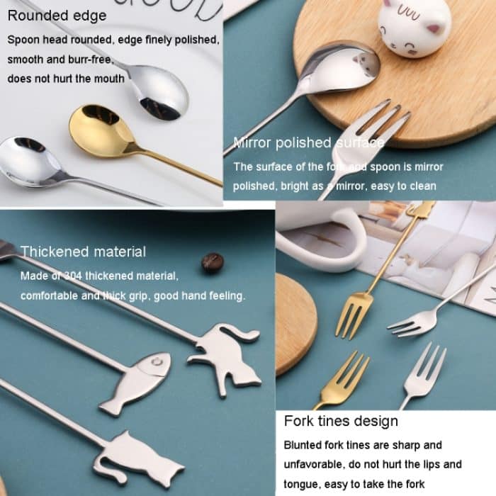 Cartoon-Haustier-Rührlöffel, Gabel, Obstgabel, Dessertschaufel aus Edelstahl 304 – Bild 3