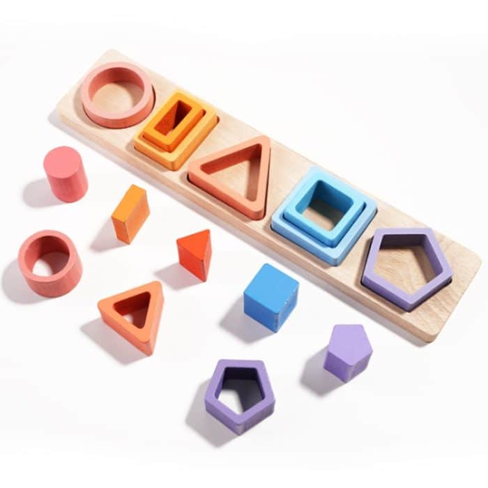 Kinder geometrische Formen farblich passende Bausteine Säulen Spielzeug – Bild 1