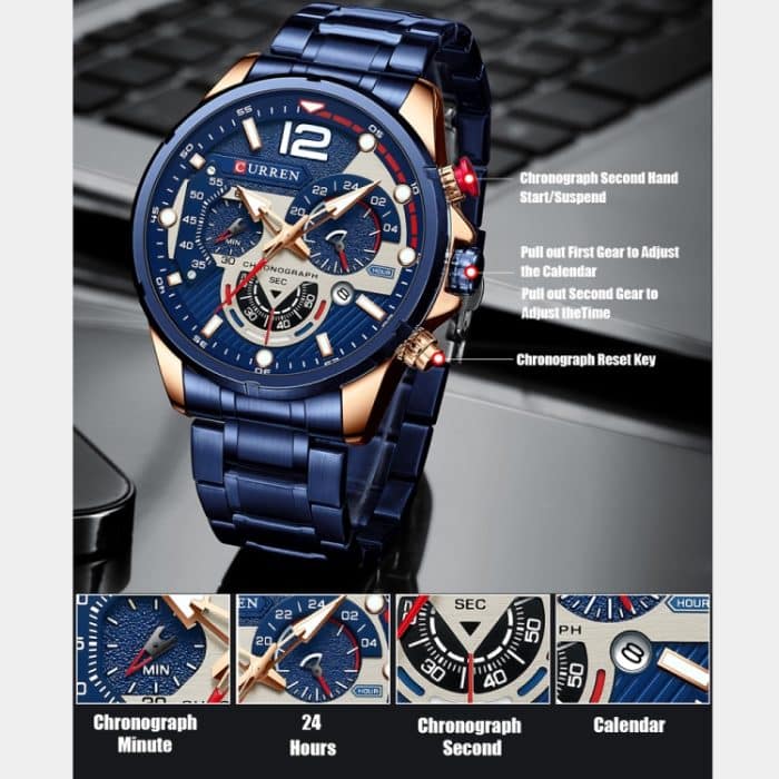 Curren 8395 Kalender Herren-Quarzuhr mit sechs Zeigern und Stahlarmband – Bild 4