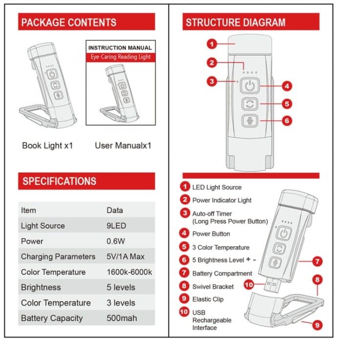 USB-Aufladung, tragbar, abnehmbar, Leseclip, drehbar, Augenschutz, Mini-LED-Schreibtischlampe – Bild 6