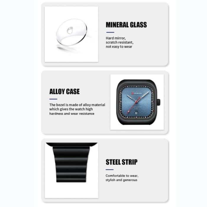 Curren 8460 Lässige quadratische Herren-Quarzuhr mit Stahlarmband – Bild 3