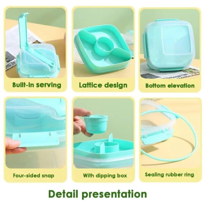 Mikrowellengeeigneter, doppelschichtiger Salatbehälter, Picknick-Lunchbox mit Gabel und Löffel, Blue/Large, Pink/Large, White/Large, Blue/Small, Pink/Small, White/Small – Bild 4